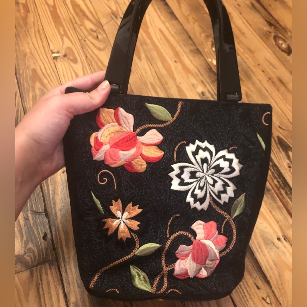 NWOT Talbots Black Floral Embroidered Shoulder Bag